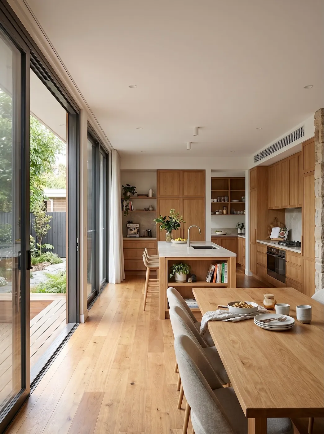 The Courtyard kitchen with backyard view.