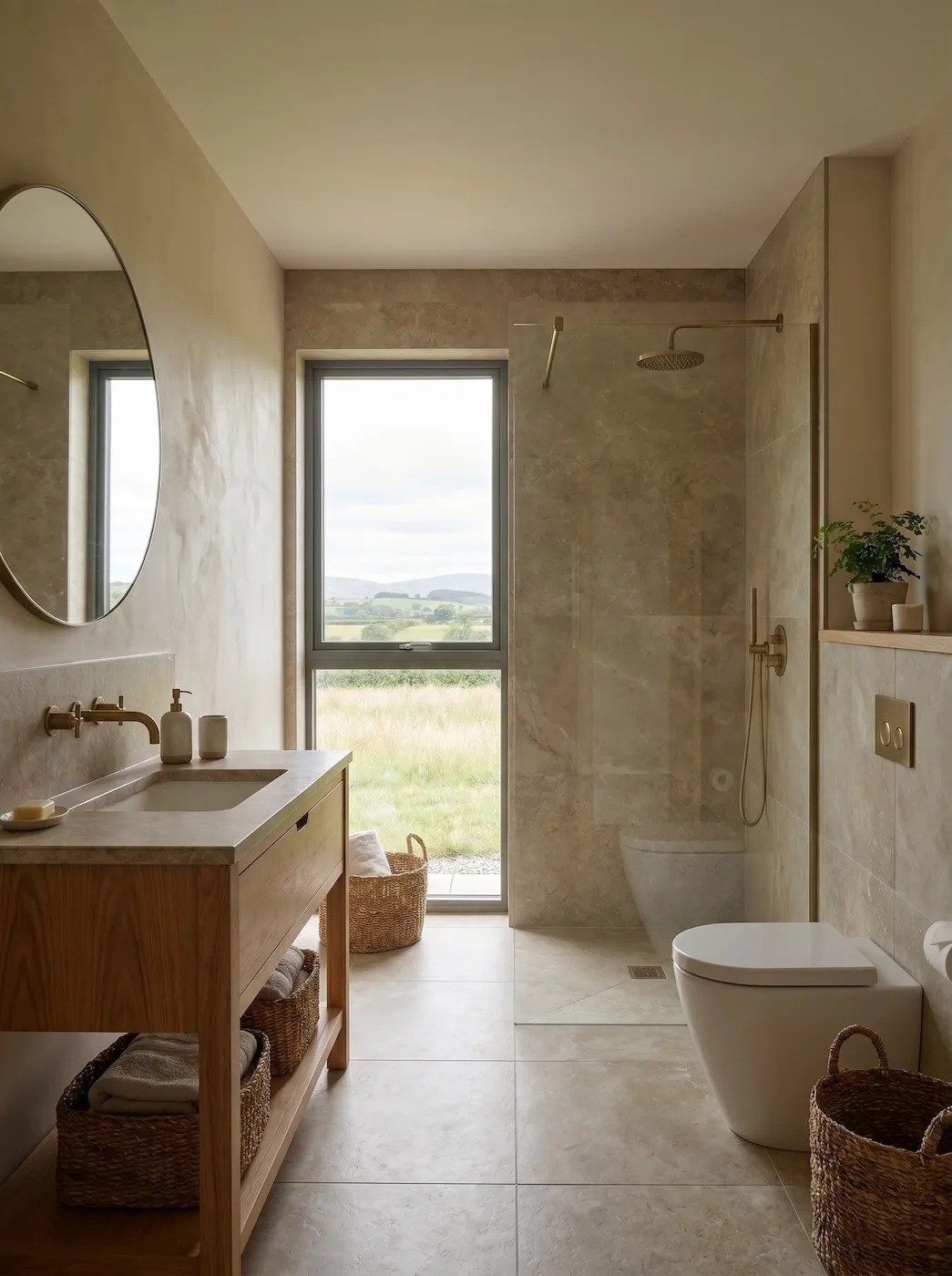 The Meadow bathroom with bath and shower.