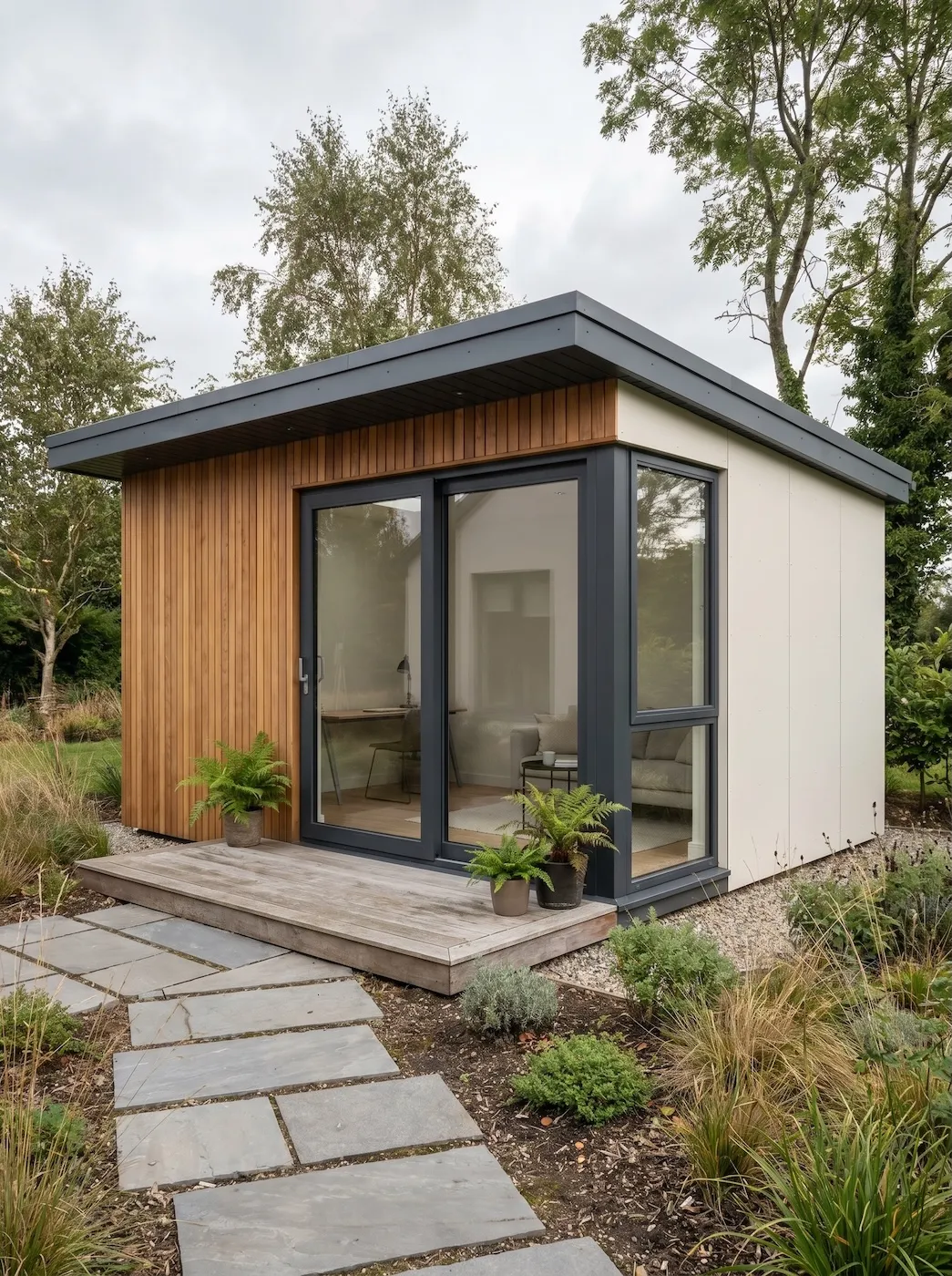 The Studio Nest entrance, a compact premium modular garden building.